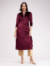 Velvet Straight Kurta - Maroon