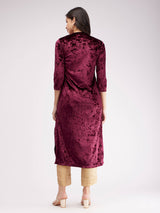 Velvet Straight Kurta - Maroon