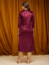 Velvet Straight Kurta - Maroon