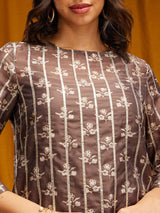 Chanderi Boat Neck Kurta - Grey