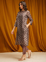 Chanderi Boat Neck Kurta - Grey