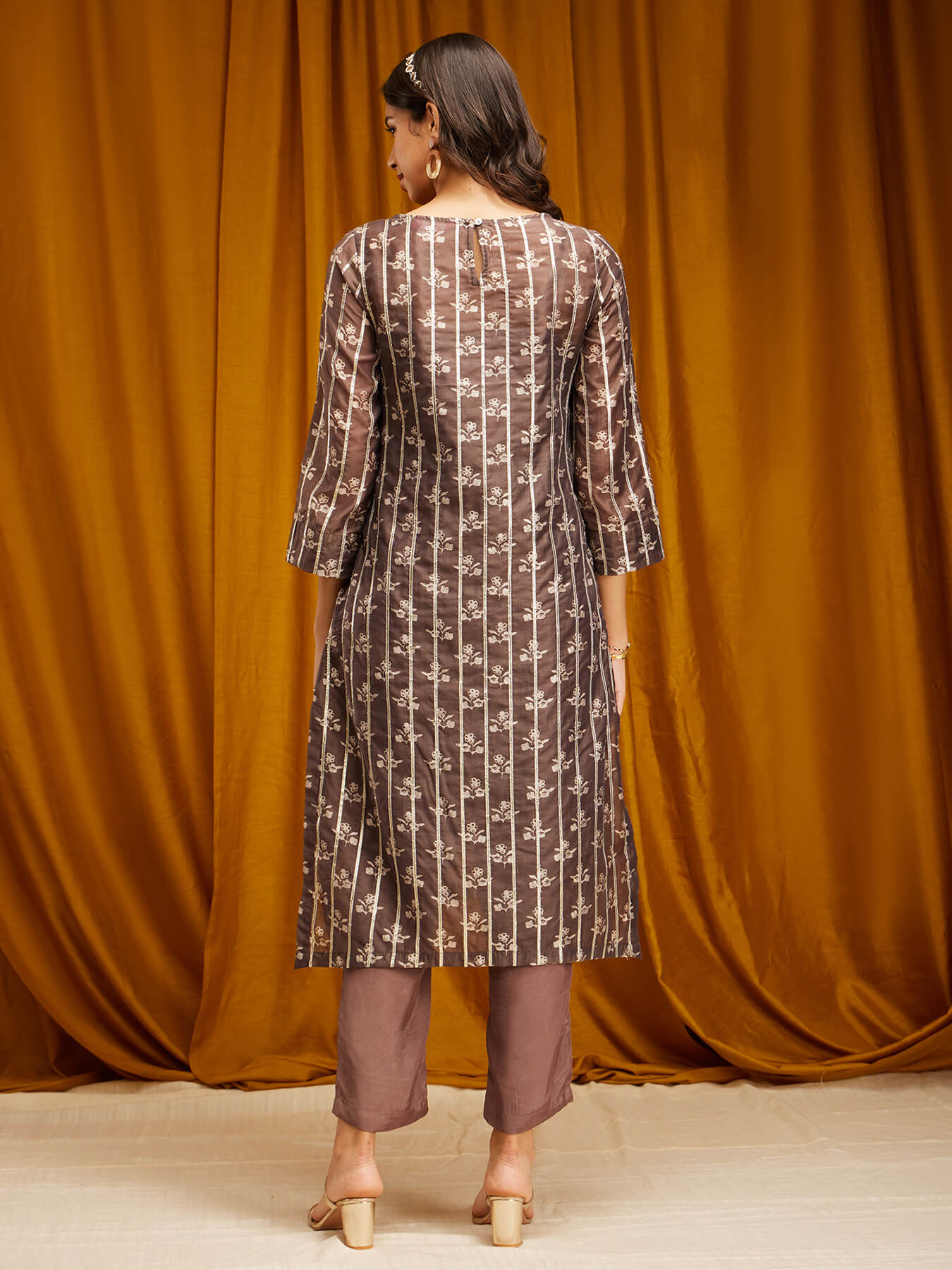 Chanderi Boat Neck Kurta - Grey