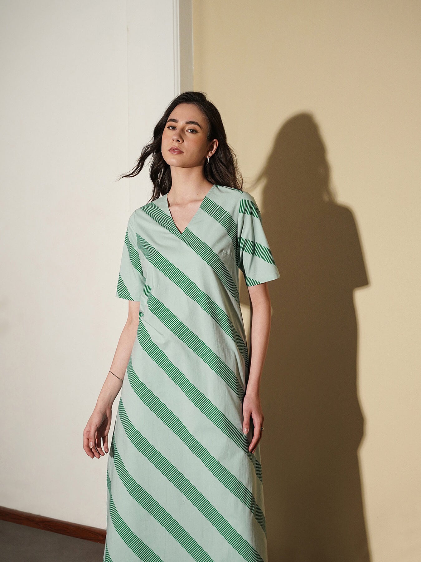 Cotton Striped Kurta Set - Green