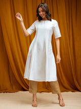 Raw Silk A-line Kurta - Off White