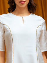 Raw Silk A-line Kurta - Off White