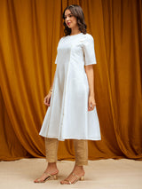 Raw Silk A-line Kurta - Off White