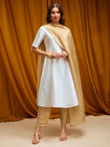 Raw Silk A-line Kurta - Off White