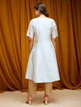 Raw Silk A-line Kurta - Off White
