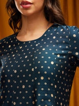 Chanderi Brocade Round Neck Kurta - Teal