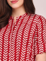 Cotton Striped A-Line Kurta - Red