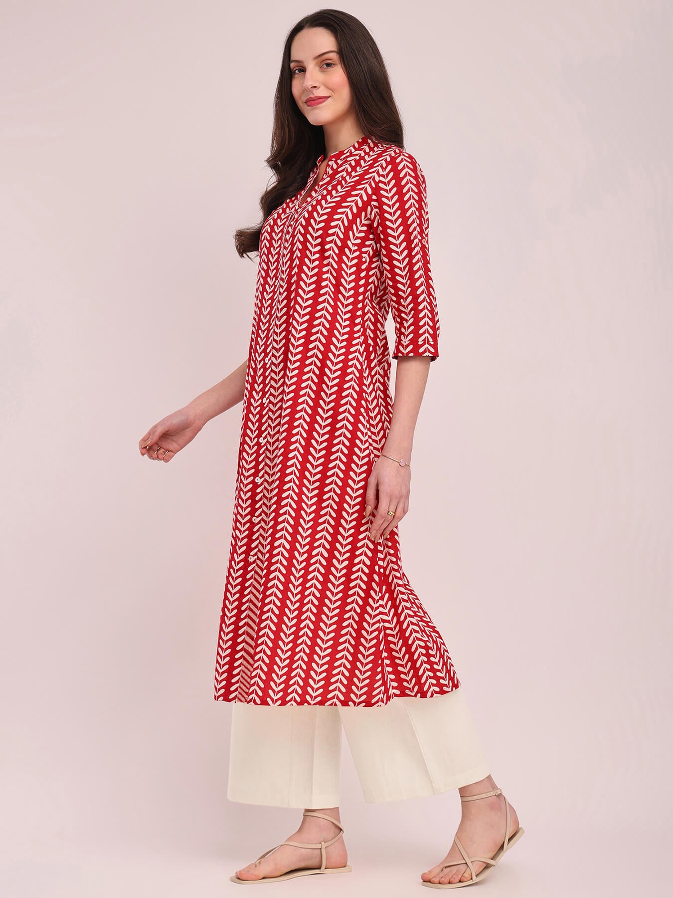 Cotton Striped A-Line Kurta - Red