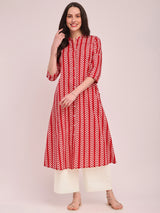 Cotton Striped A-Line Kurta - Red
