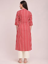Cotton Striped A-Line Kurta - Red