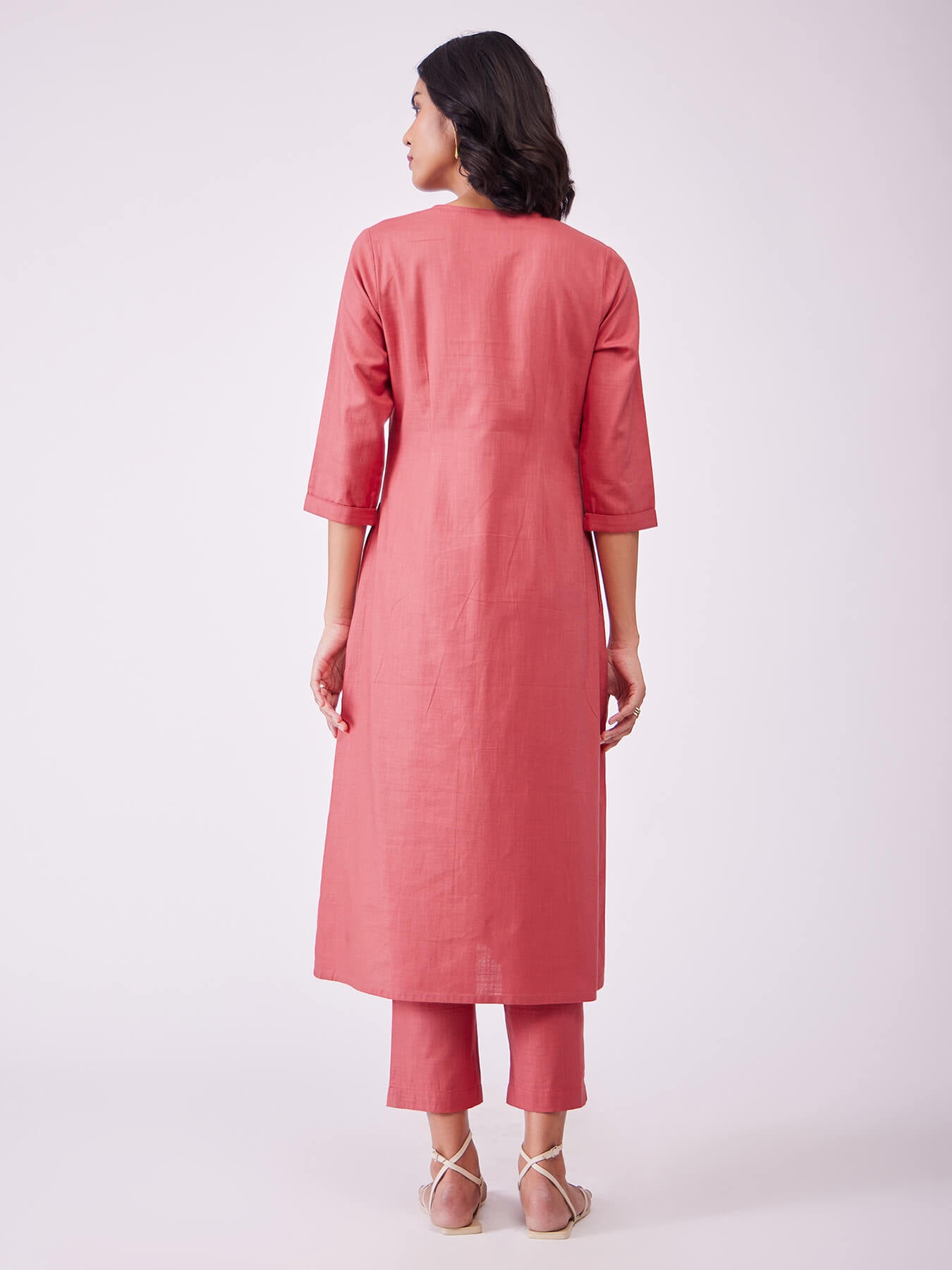 Cotton Solid A Line Kurta - Pink