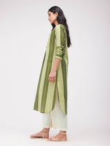 Cotton Leaf Striped Kurta - Olive