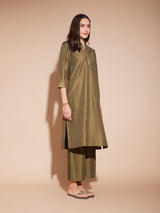 Viscose Geometric Khadi Print Kurta - Olive