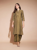 Viscose Geometric Khadi Print Kurta - Olive