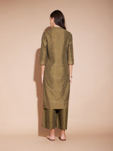 Viscose Geometric Khadi Print Kurta - Olive