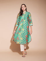 Viscose Floral Print Kurta - Green