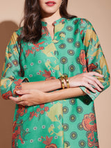 Viscose Floral Print Kurta - Green