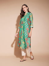 Viscose Floral Print Kurta - Green