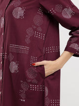 Cotton Geometric Shirt Kurta - Burgundy
