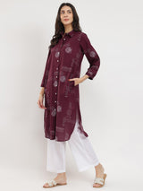 Cotton Geometric Shirt Kurta - Burgundy