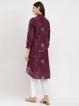 Cotton Geometric Shirt Kurta - Burgundy