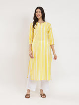 Cotton Striped Straight Kurta - Yellow