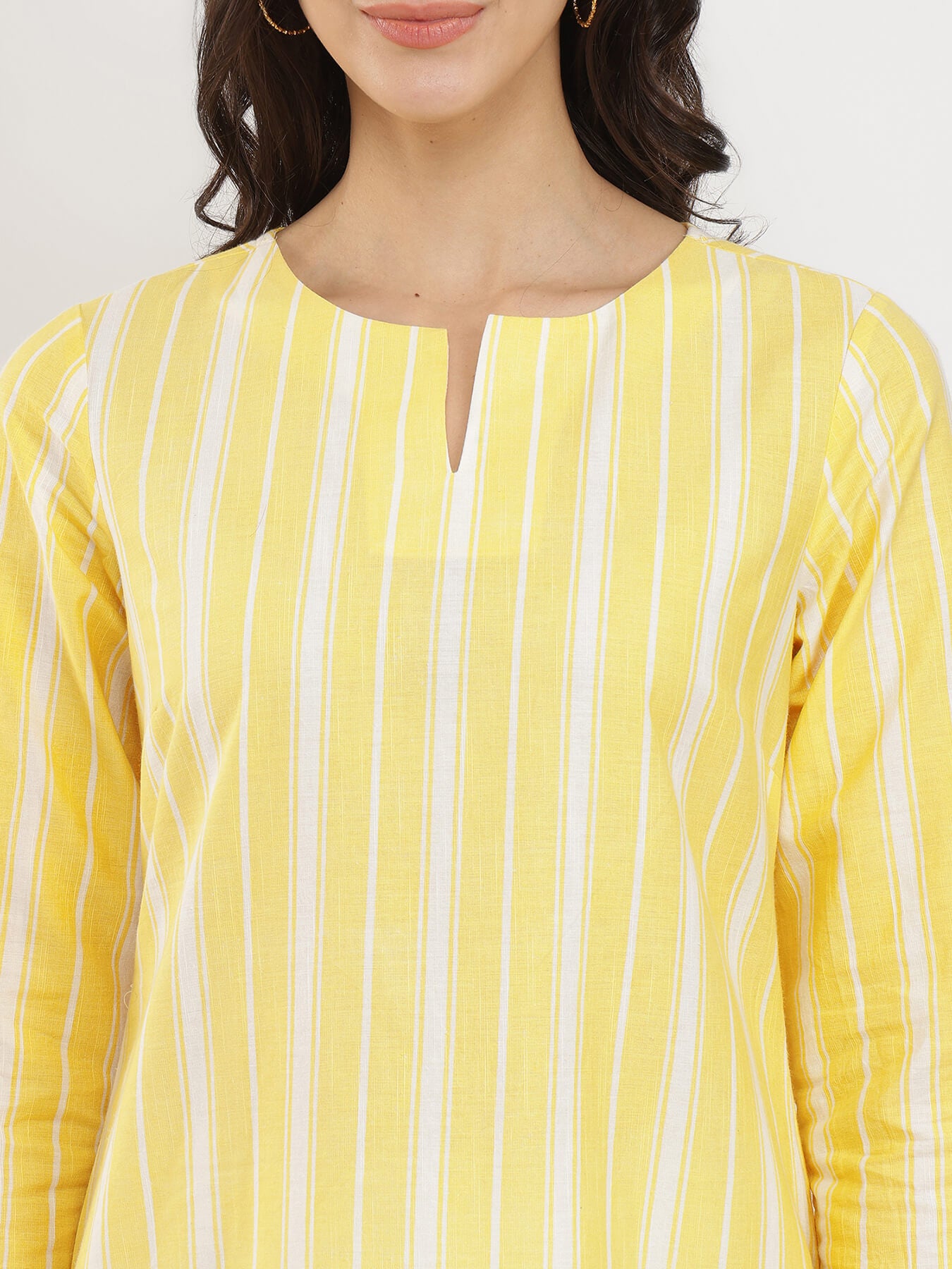 Cotton Striped Straight Kurta - Yellow