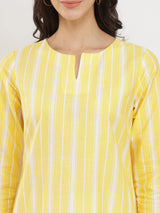 Cotton Striped Straight Kurta - Yellow