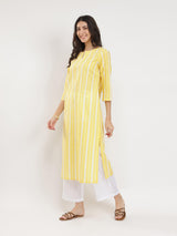 Cotton Striped Straight Kurta - Yellow