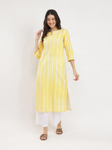 Cotton Striped Straight Kurta - Yellow