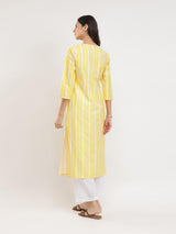 Cotton Striped Straight Kurta - Yellow