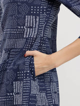 Cotton Geometric Print Kurta - Navy Blue