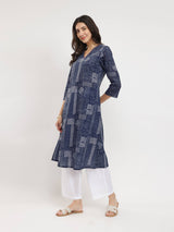 Cotton Geometric Print Kurta - Navy Blue