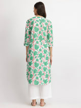Cotton Floral Pleated Kurta - Green & Red