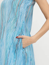 Striped A-Line Sleeveless Kurta - Blue
