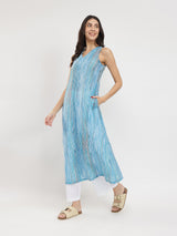 Striped A-Line Sleeveless Kurta - Blue