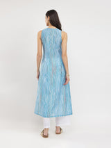 Striped A-Line Sleeveless Kurta - Blue