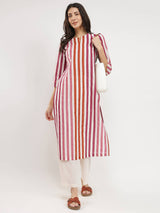 Cotton Striped Straight Kurta - Red & White