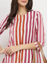 Cotton Striped Straight Kurta - Red & White