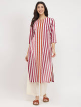 Cotton Striped Straight Kurta - Red & White