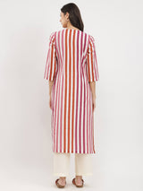 Cotton Striped Straight Kurta - Red & White
