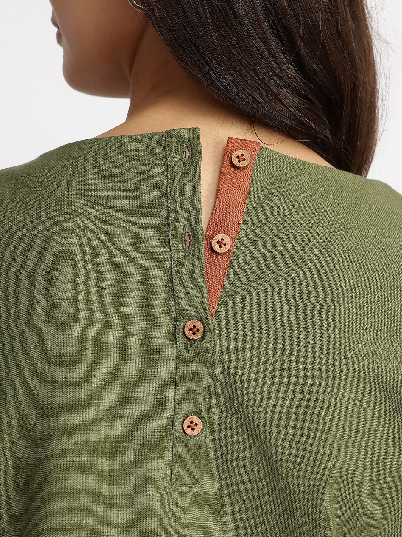 Linen Blend Solid Kurta Set - Olive