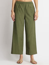 Linen Blend Solid Kurta Set - Olive