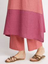 Linen Blend Colourblock A-Line Kurta Set - Pink