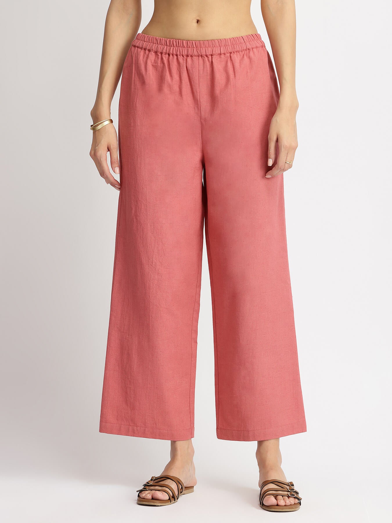 Linen Blend Colourblock A-Line Kurta Set - Pink