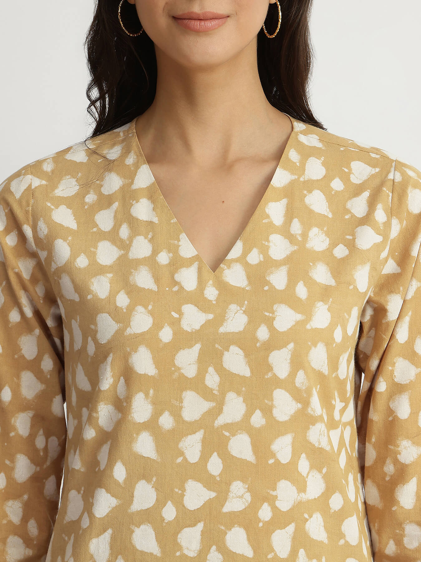 Cotton Dabu Floral Print Kurta Set - Yellow