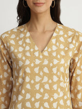 Cotton Dabu Floral Print Kurta Set - Yellow